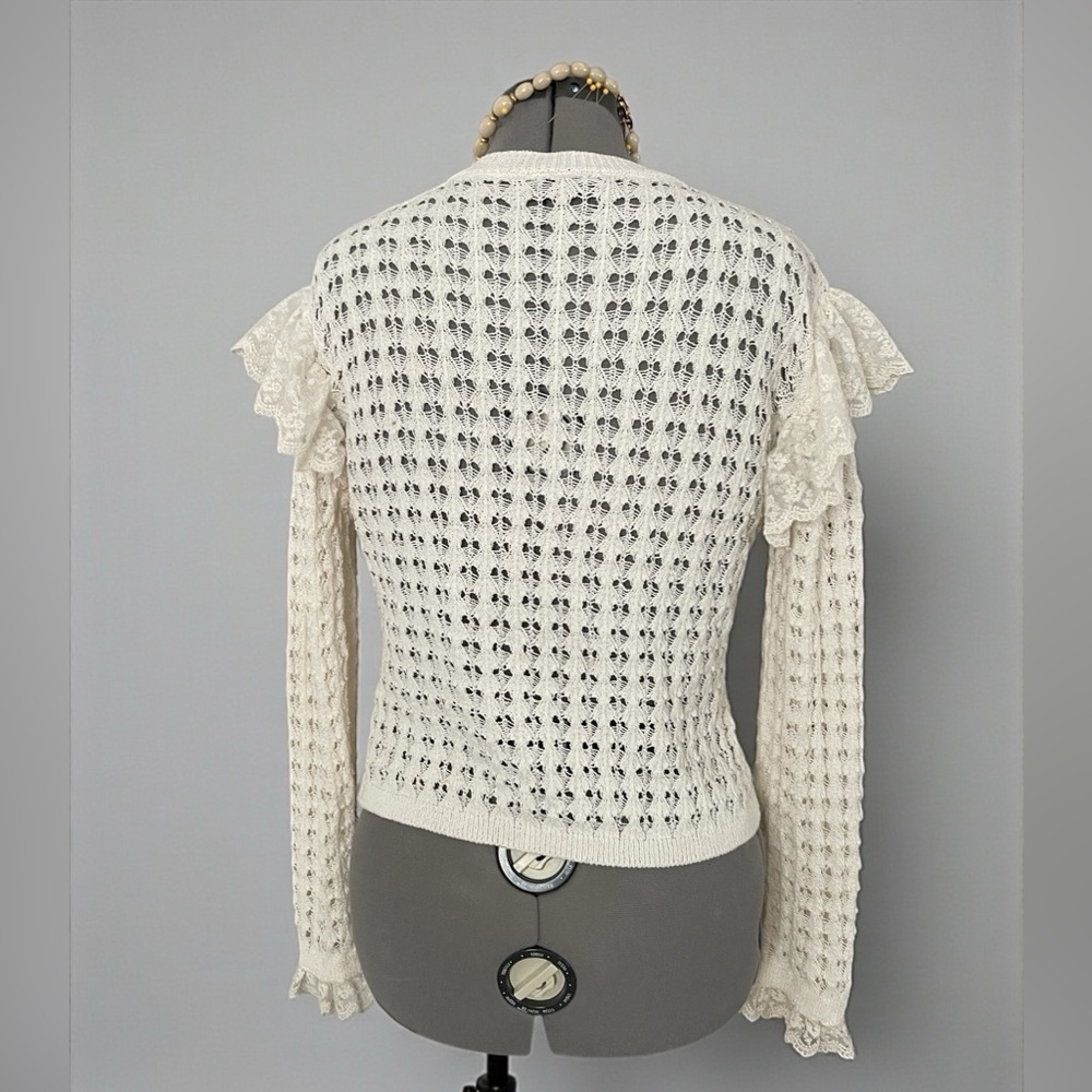 Zara Cream Ivory Lace Knit Cardigan Large Coquette Cottagecore Cropped Top - Picture 4 of 9